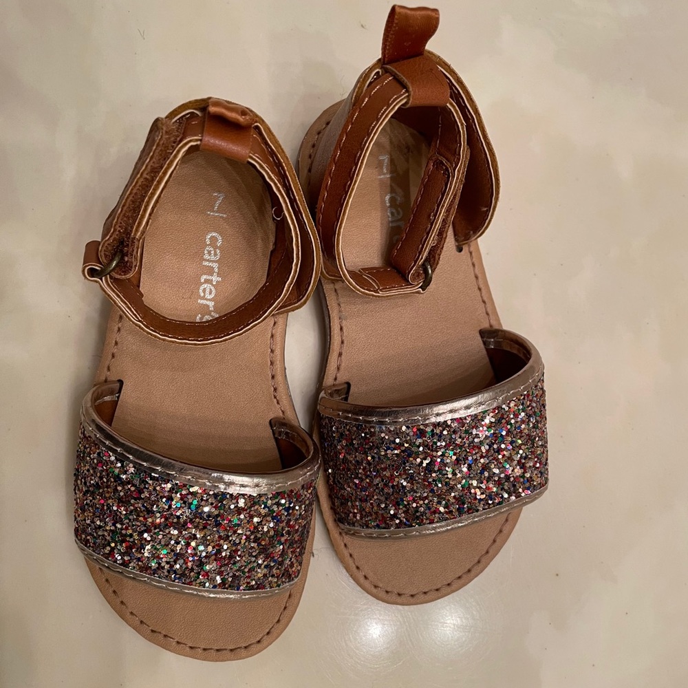 Girls glitter accent faux leather sandals